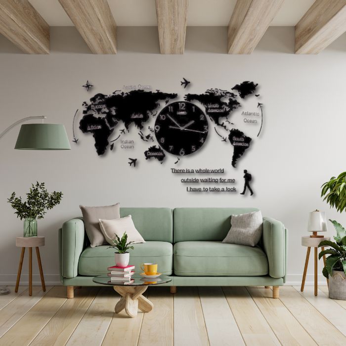 Luxury 3D World Map Acrylic Wall Clock | Modern Home Décor UAE