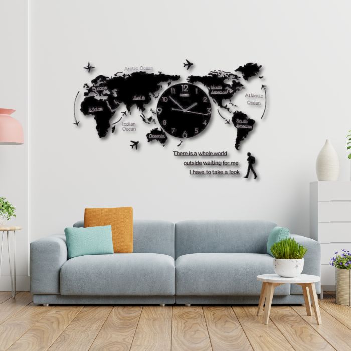 Luxury 3D World Map Acrylic Wall Clock | Modern Home Décor UAE