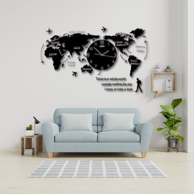 Luxury 3D World Map Acrylic Wall Clock | Modern Home Décor UAE