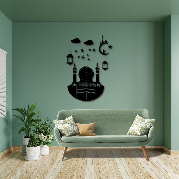 Islamic Makkah Wall Clock – Elegant Acrylic Kaaba Design Clock