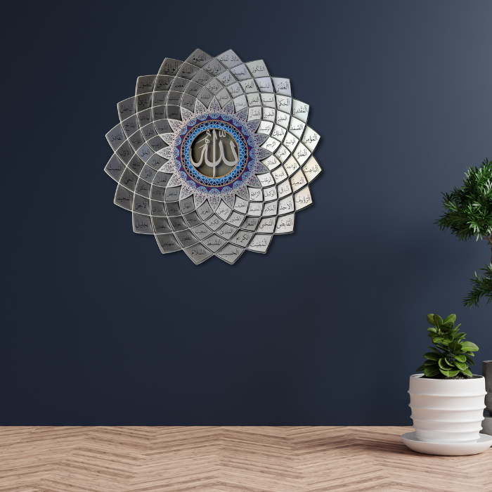 3D Metal 99 Names of Allah Wall Art – Silver Color