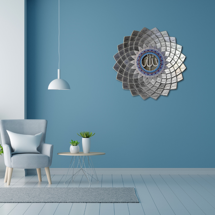 3D Metal 99 Names of Allah Wall Art – Silver Color